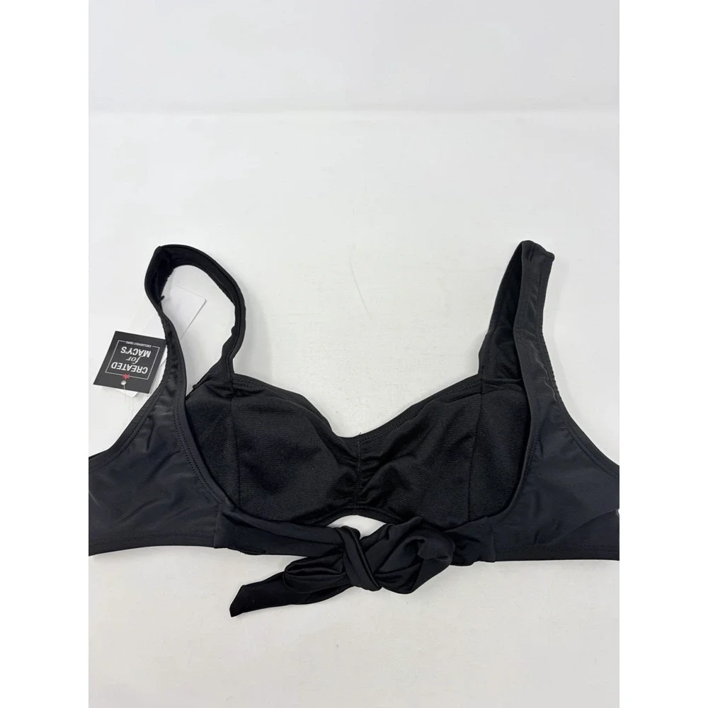 Salt + Cove Juniors Size Medium Center- Ruched V-Neck Bikini Top in Black 2084
